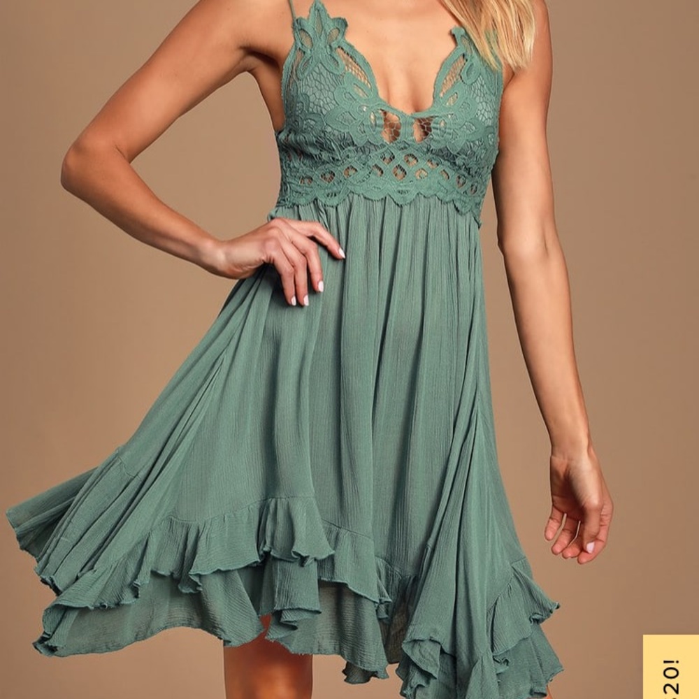 Free People Adella Slip Sage Blue Lace Dress Large